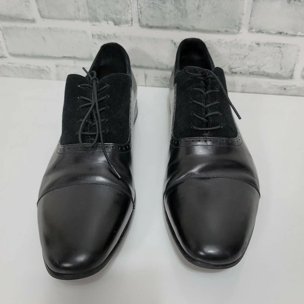 Dune London Resolute Mens Black Leather Suede Cap Toe Oxford Dress Shoes 42 9M